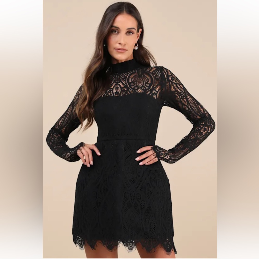 Lulu's Black Lace Long-Sleeve Mini Dress